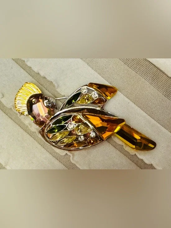 Swarovski Crystal Pin Brooch Vintage Cockatoo Parrot Jeweled Sterling Silver Art - Picture 8 of 11